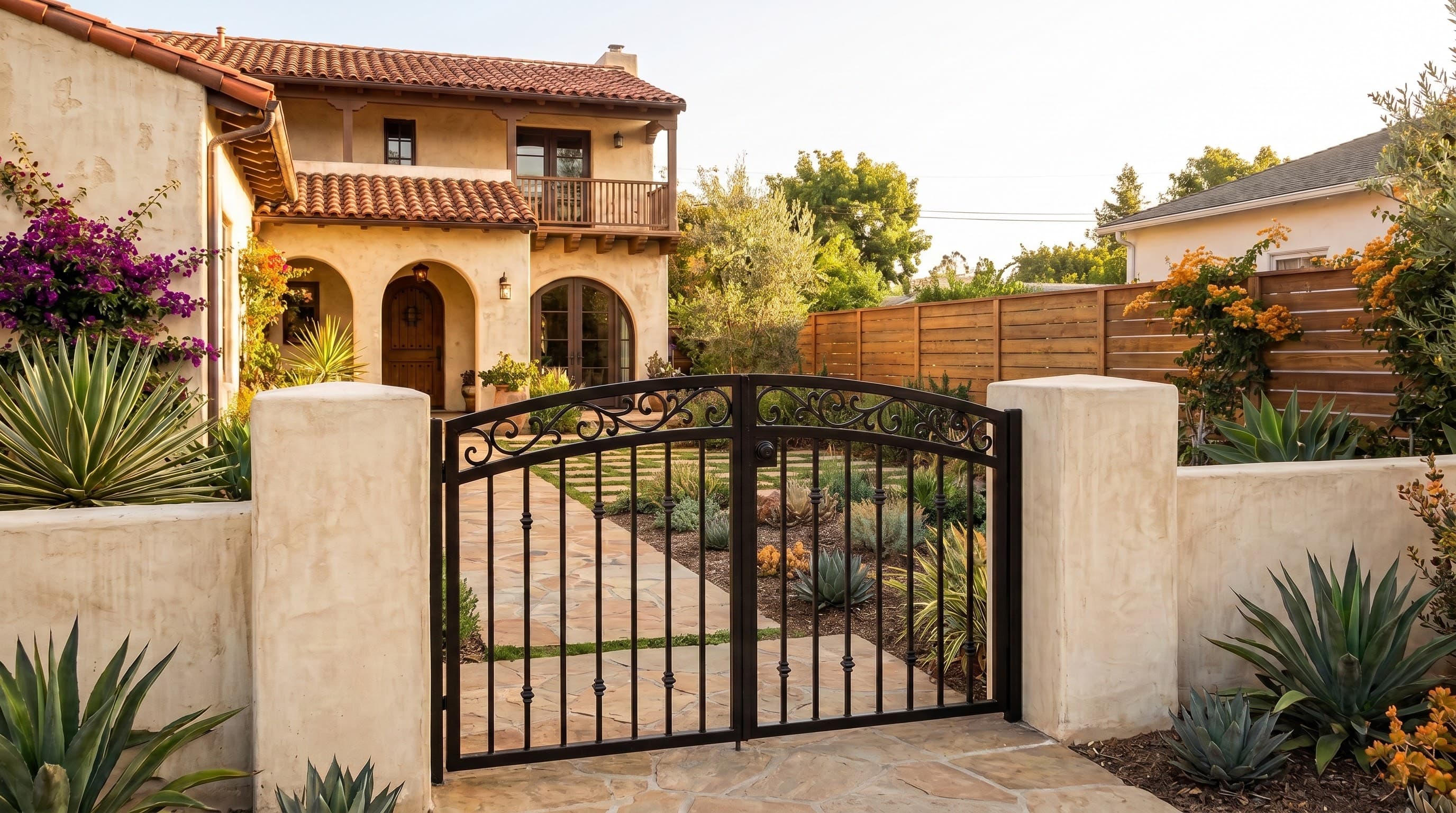 Wrought Iron Pedestrian Gate with Scroll Detailing
