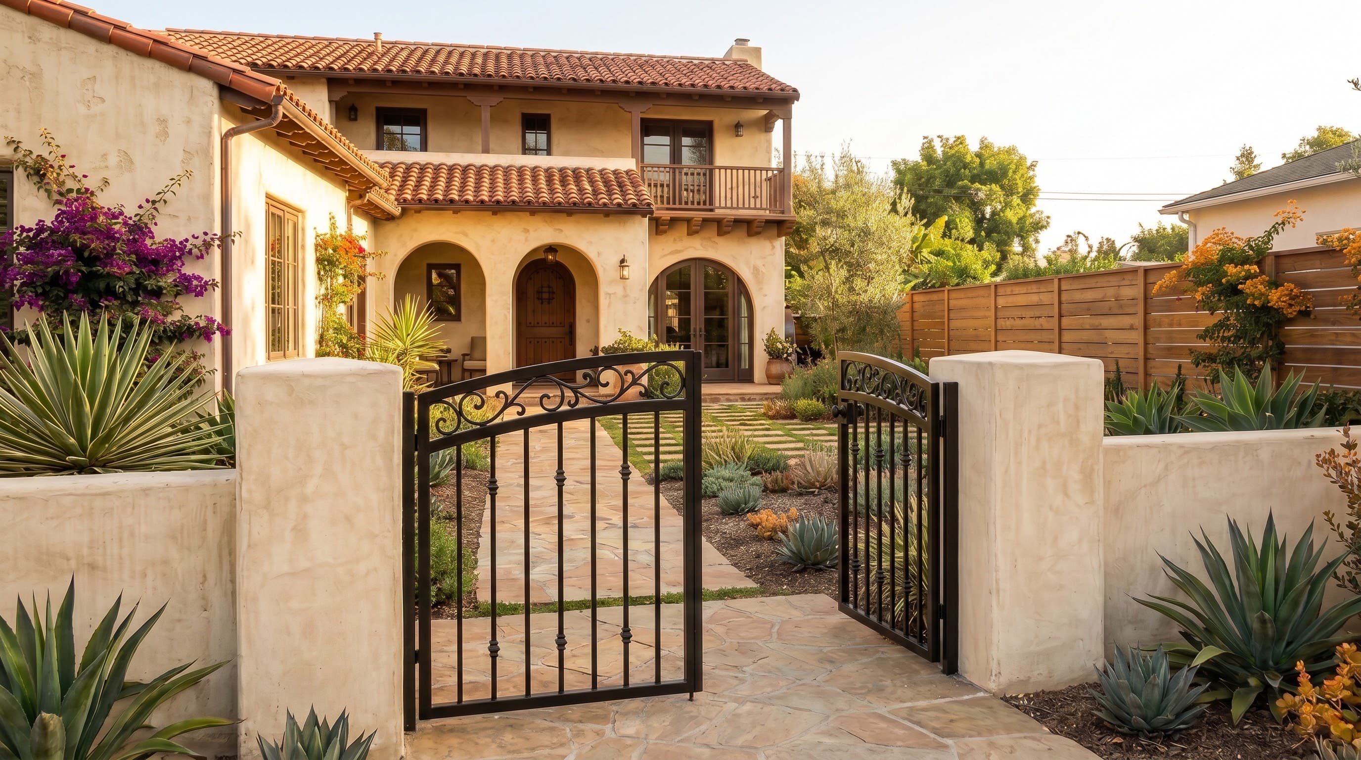 Wrought Iron Pedestrian Gate with Scroll Detailing