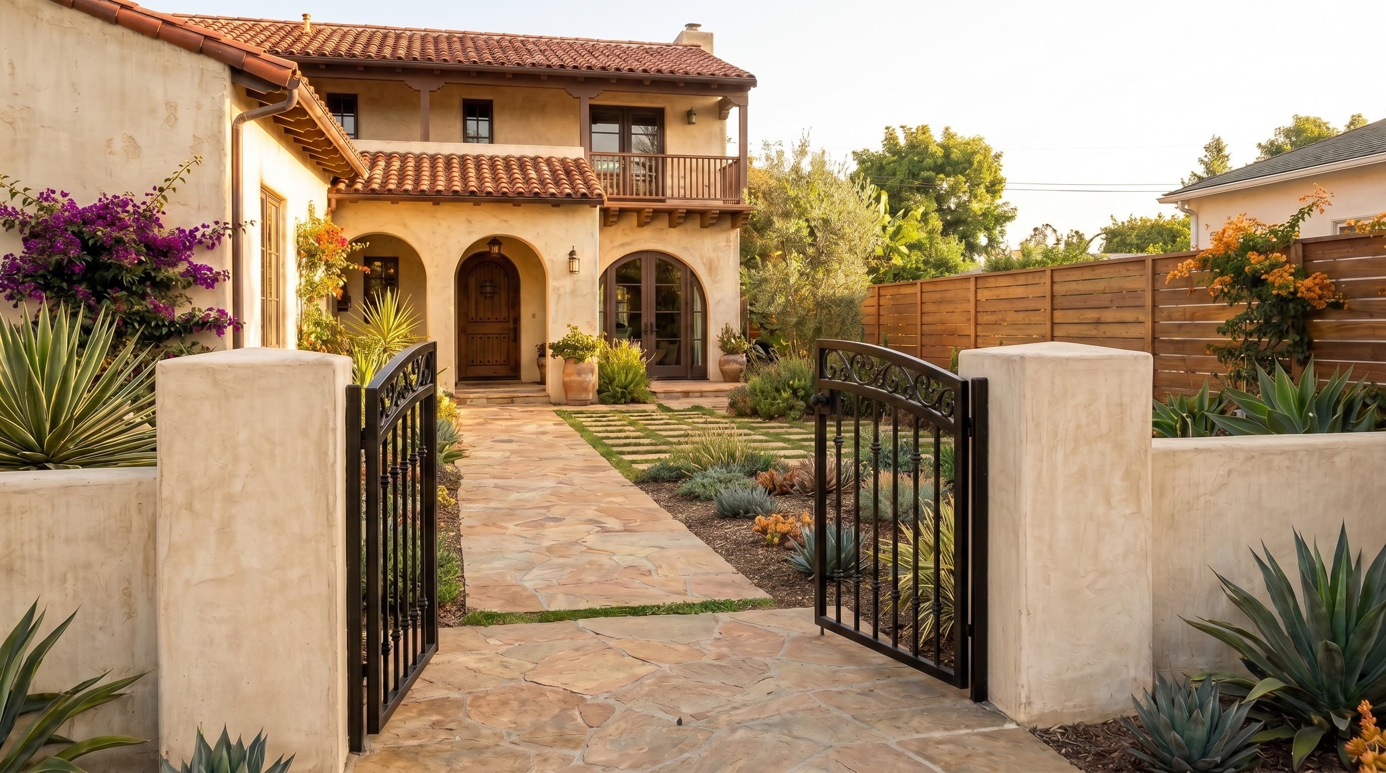 Wrought Iron Pedestrian Gate with Scroll Detailing